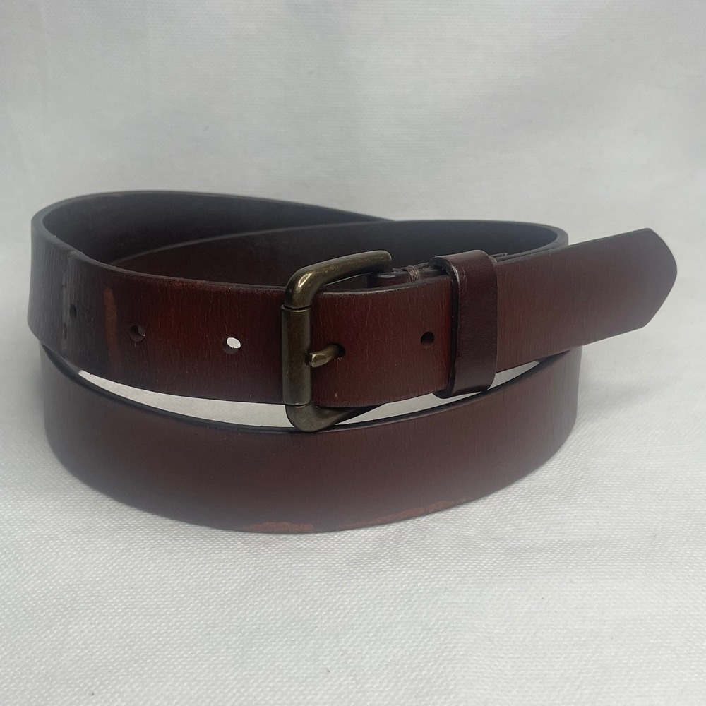 J. Crew 100% Genuine Leather Work Belt Mens Size US 36 Brown Bronze Buckle